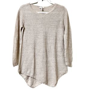 Joie Asymmetrical Hem Linen Cotton Open Knit Long Sleeve Shirt Tunic Top Small